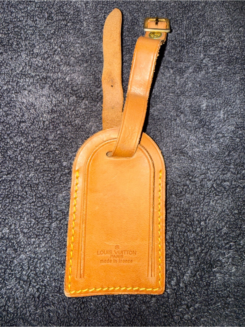 Louis Vuitton Tan Leather Luggage Tag with Yellow Stitching